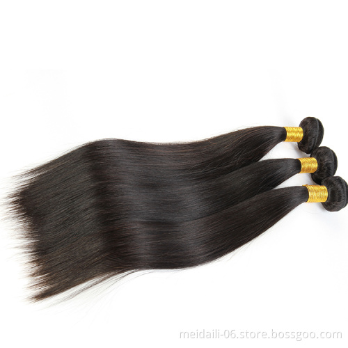 Brazilian virgin hair double drawn natural color silky straight 3bundles with closure 3+1 human hair extensions